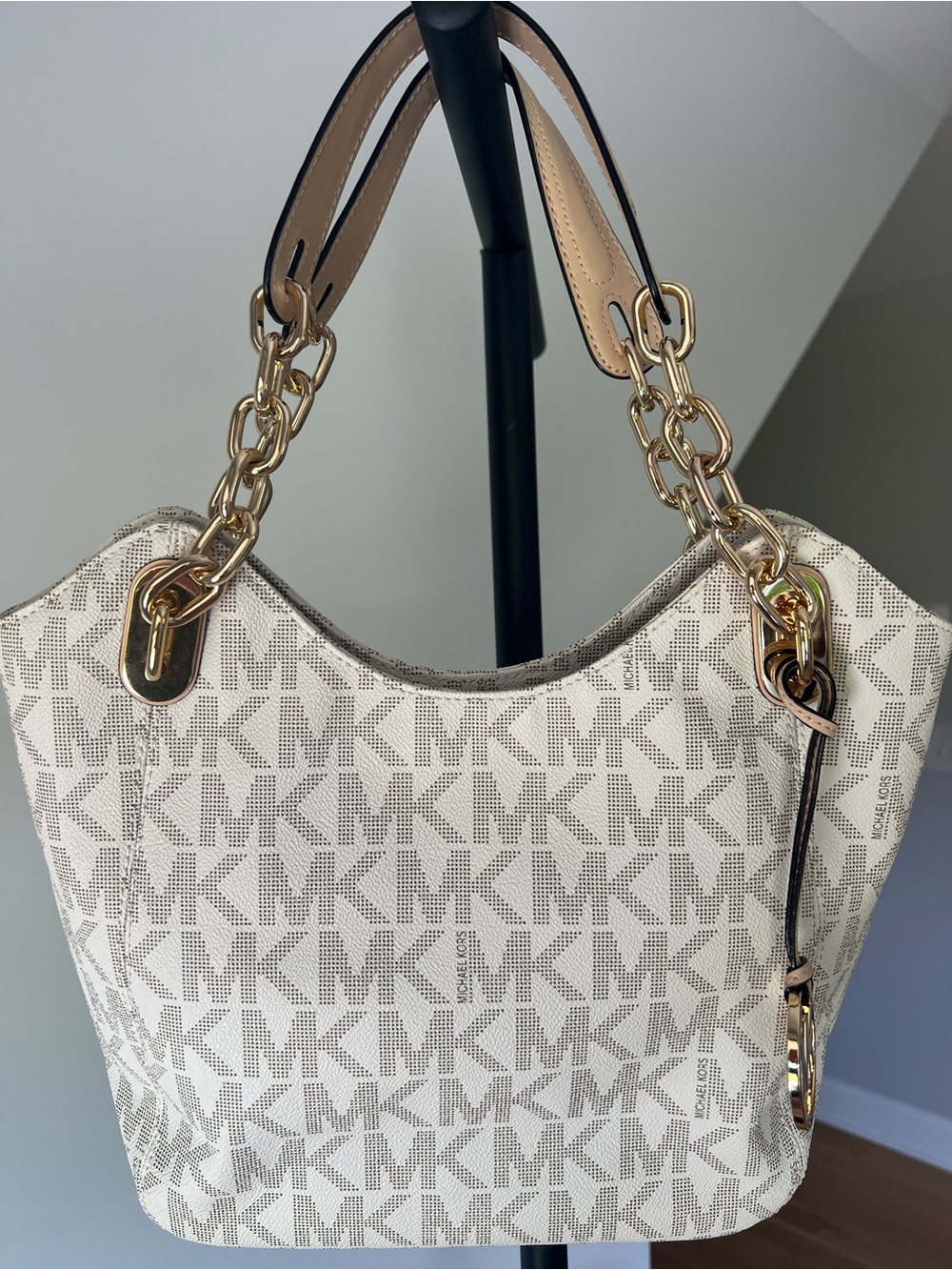 Michael Kors Lilly MK Logo Shoulder Bag with Gold Chain Straps